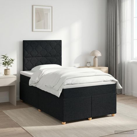 vidaXL Cama box spring con colchón Negro 120 x 190 cm Tela (1/5)