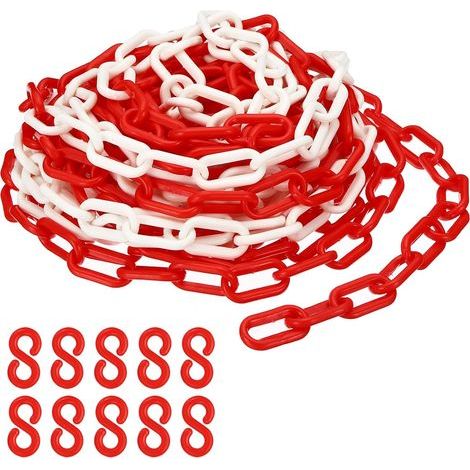 Maillons de chaîne en plastique rouge et blanc, 10M,6 mm, pour barrières, parkings, clôtures, portails et décoration (1/5)