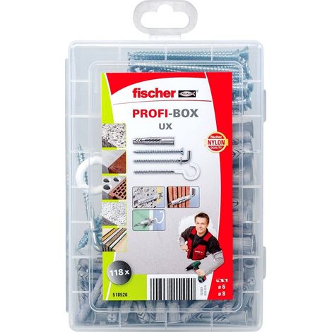 Confezione da 118 tasselli con viti e ganci per tutti i materiali FISCHER 518526 nylon UX - Ø6-8 mm (1/5)
