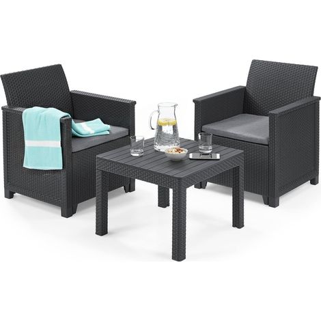 Dmora - Loungeset für draußen Caluso, Outdoor-Lounge mit Couchtisch, Terrassenset mit Kissen, Gartenkomposition mit Sofa und Sesseln, 65x63 h74 cm, Anthrazit