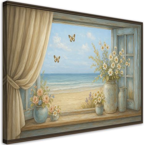 Wandbild Fensterblick auf Shabby Chic Strand 60x40 cm (1/5)