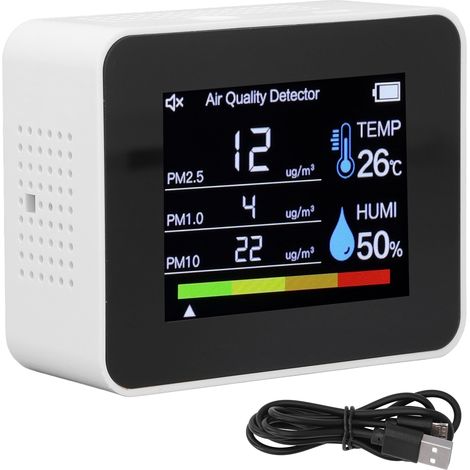 Moniteur qualité air CO2 HCHO TVOC PM2.5 PM1.0 Détecteur température humidité avec capteur gravité Blanc (1/5)