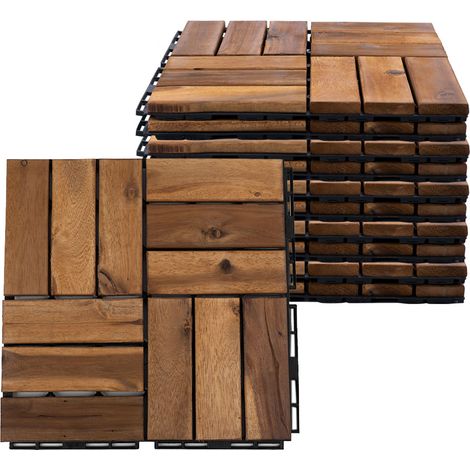 Piastrella in legno di acacia 30 x 30 cm Piastrelle per terrazze Sistema a incastro Piastrelle a incastro per esterni, resistente alle intemperie, antiscivolo, H 1,9 cm, set da 10 (1/5)