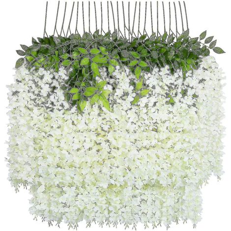 Guirlande de glycine artificielle en soie, 24 pièces, guirlande, blanche, pour décoration de maison, mariage ou fête. (1/4)