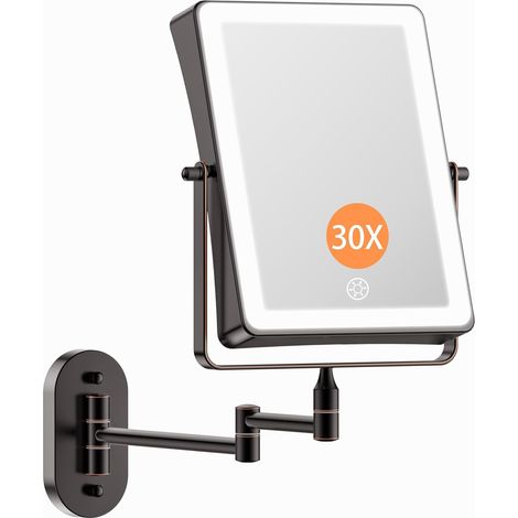 Miroir cosmétique rechargeable de 5000mAh avec éclairage LED, miroir de maquillage avec grossissement 1-/30X et interrupteur tactile à batterie, miroir de rasage à intensité variable 360° (1/5)
