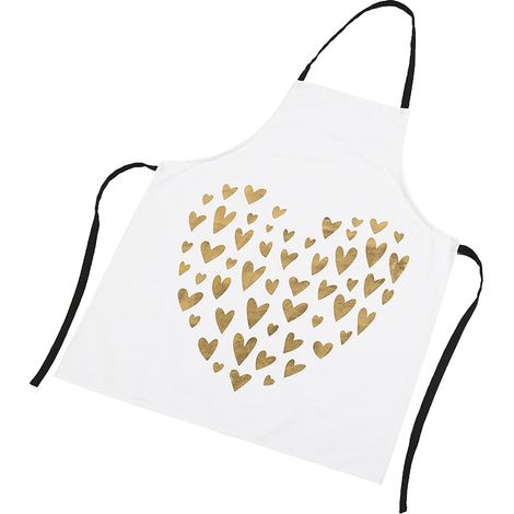 Tablier de cuisine unisexe en coton, motif cœur doré, protection anti-taches, col ajustable, idéal pour maison et restaurant, blanc (1/5)