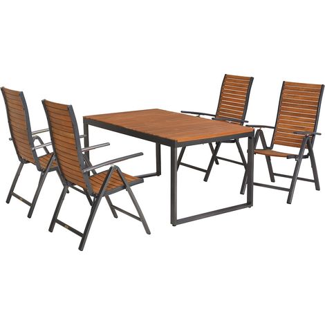 Santorin Set 5tlg Alu/Akazie Ausziehtisch 150 (200) x 90 cm