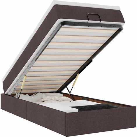 Lit simple Lit adulte Cadre de lit ottoman avec matelas marron foncé 90x200 cm tissu (1/5)