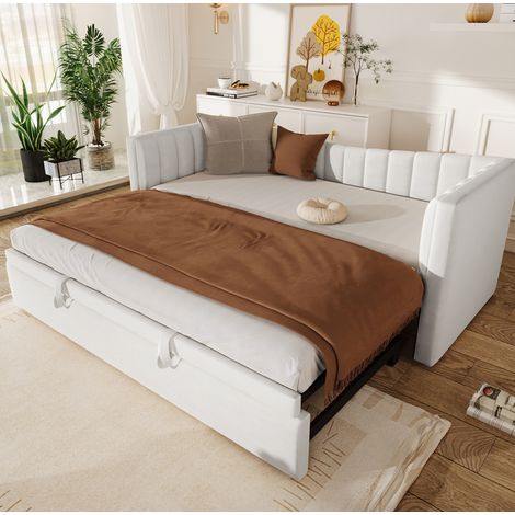 letto struttura letto estraibile velluto bianco OKMYHOME