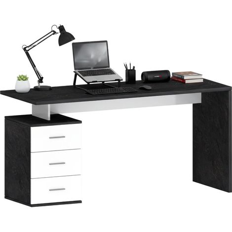 Dmora - Scrivania Abisse, Scrittoio lineare, Scrivania ufficio multiuso, Scrivania salvaspazio multi posizione, 160x60h75 cm, Bianco e Ardesia