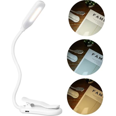Lampe De Bureau - Lampe À Pince Rechargeable - Pour Lecture Livre Bureau Chambre - 3 Modes Éclairage Réglable - Bras Flexible En Silicone - 1 Pièce (1/5)