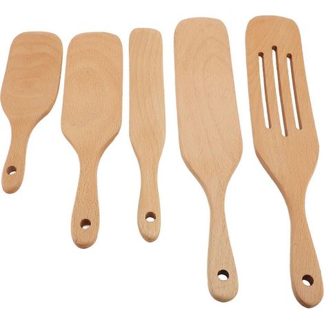 5-teiliges Spurtles-Set: Schaber aus Holz, kleine und große Spurtles, Spurtle mit langem Griff, geschlitzte Spurtles zum Kochen