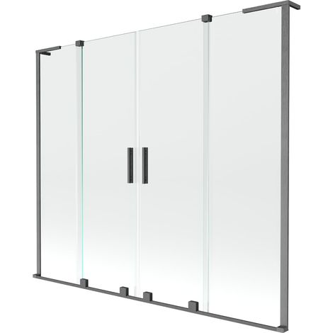 Mexen Velar L Dúo de biombo para ducha de 2 alas deslizantes 200 x 150 cm, transparente, gris pistola cepillado (1/2)