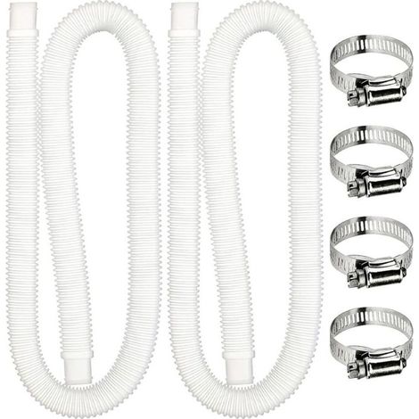 Replacement pool filter hose, 1.5 m with 4 metal hose clamps, for above-ground pools, pack of 2 (transparent) (1/4)
