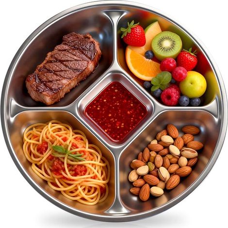 Assiettes compartimentées en acier inoxydable, adaptées aux enfants et aux adultes - Assiettes de contrôle des portions de 21,5 cm (1/5)