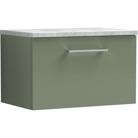 Balterley Bramshall 600mm Wall Hung Single Drawer Vanity Unit with Laminate Worktop for Modern Bathroom Storage - Satin Green