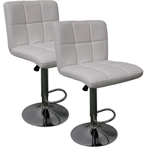 Lot de 2 Tabourets de cuisine, tabouret de bar haut en similicuir blanc réglable avec repose-pieds chromé - Longueur 44 x Hauteur 93 x Largeur 44 cm (1/5)