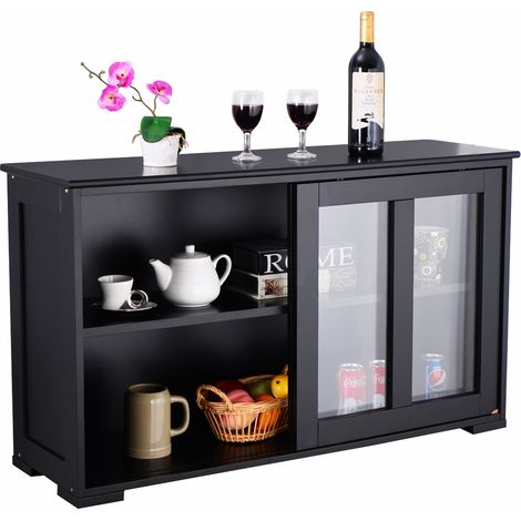 Buffet Meuble de Cuisine Cabinet de Stockage Placard Verre Porte Coulissante Noir en MDF de Haute Qulaité CW4374 Maison Chic (1/3)