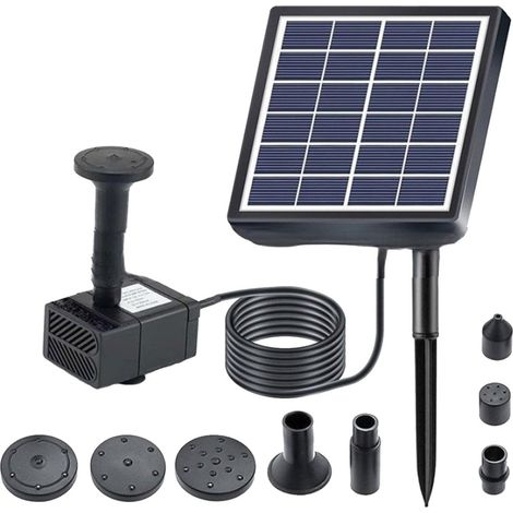 1 Pompe solaire, 5 buses, kit fontaine DIY, panneau 1,5W, pour bain oiseaux, étang, jardin, aquarium (1/5)