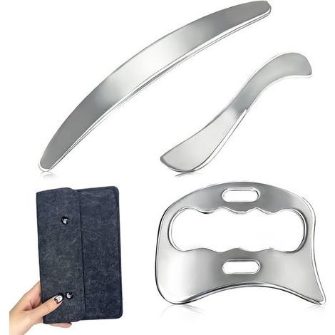 Gua Sha Massagegerät aus Edelstahl – 3-teilig – Silber (1/5)