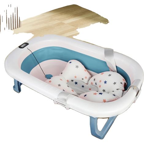 Bañera para bebé, diseño plegable, sensor de temperatura, azul cielo. (1/2)