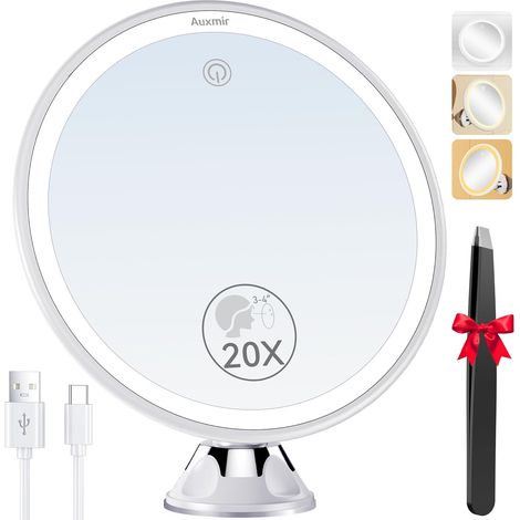 Miroir Grossissant 20X Lumineux à Ventouse, Rechargeable USB (1/5)