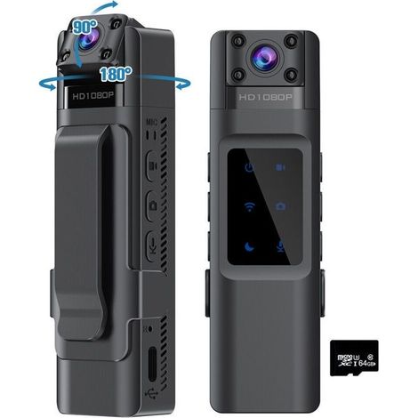Caméra corporelle de police 1080P Enregistreur audio vidéo Caméscope DVR à vision nocturne - Caméra corporelle avec carte TF 64G (1/5)