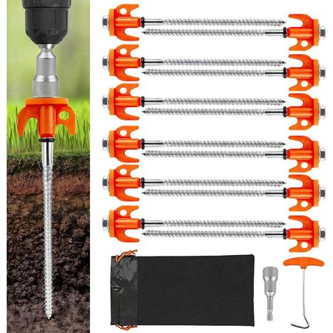 Set of 12 screw-in tent pegs, threaded pegs, for tarps, awnings, camping and hiking (1/5)