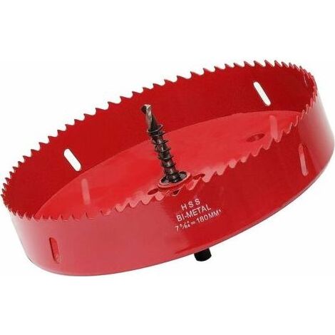Scie cloche 180 mm, acier rapide HSS M42 bi-métal, fraise à trous avec tige hexagonale et foret pour bois, cloison sèche et tôle métallique, 1 pièce, rouge (1/5)