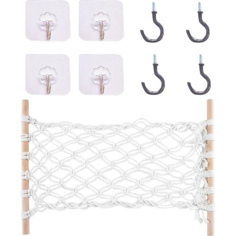 Porte fruits et légumes suspendu en macramé, motif filet, matériau synthétique résistant, idéal (1/5)
