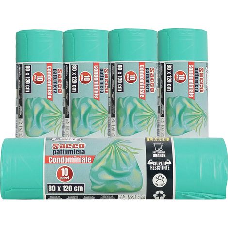 MAURY'S SACCHI PER PATTUMIERA 80X120 CM 5 CONFEZIONI DA 10 PEZZI IN COLORE VERDE (1/2)