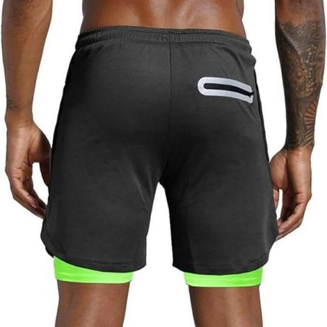 Short de sport d'été à séchage rapide de 10 cm, noir avec doublure fluorescente ACCESSOIRES FABRICATION MAISON (1/5)
