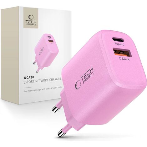 Tech-Protect NCA20 PD 20W QC3.0 USB-A / USB-C Wandladegerät – Pink (1/5)