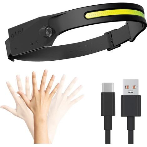 Headlamp, 1200 mAh, lightweight design, USB rechargeable, ideal for camping, night running, hiking and fishing. (1/5)
