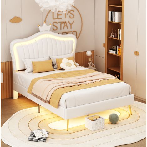 Cama infantil 90x200 cm blanca de MDF, ahorra espacio, sin colchón FloraGrace (1/5)