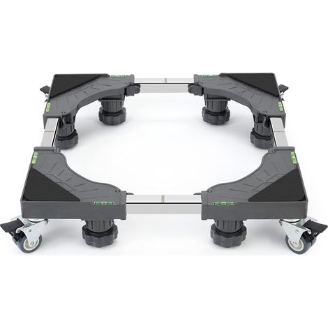 Support pour machine à laver avec 4 roulettes verrouillables et 8 pieds rembourrés, supporte une charge de 300 kg, largeur réglable de 40 à 62 cm, hauteur de 11 à 12,5 cm. (1/5)