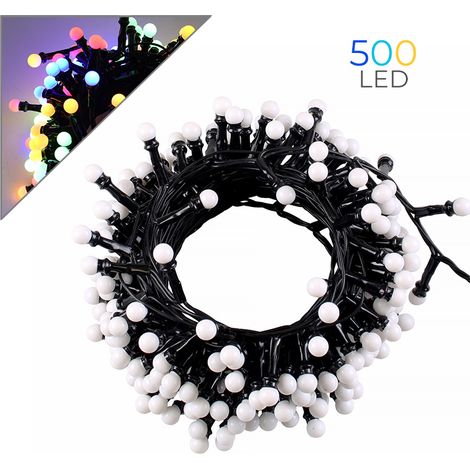 CATENA LUMINOSA LED A SFERA 500 LUCI MULTICOLORE SU CAVO NERO DA 10 METRI - CON 8 MODALITA' DI ILLUMINAZIONE PROLUNGABILE FINO A 2 PEZZI (1/5)