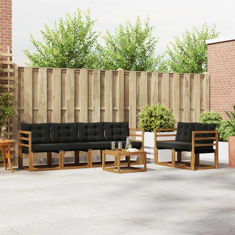vidaXL Outdoor-Sofagarnitur mit Kissen 7 pcs Natürlich und Schwarz (1/5)