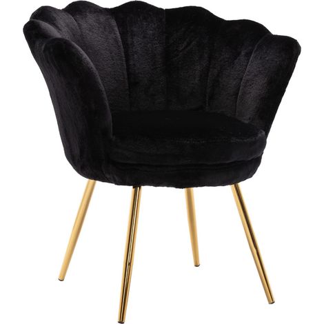 Wahson Fauteuil Relax en Velours, Fauteuil de Salon Moderne Chaise Coquillage avec Pieds Métal Fauteuil Scandinave pour Chambre, Noir