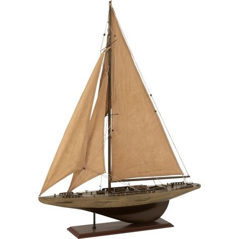 Voilier décoratif en bois de Paulownia KASTY - H 43 - H 59 - H 94cm 75 cm-Marron-Largeur 75 cm (1/4)
