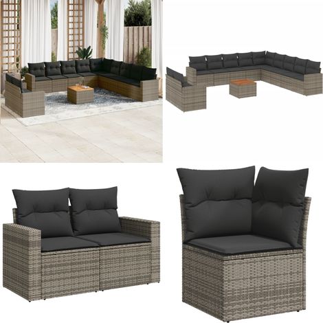 12-tlg. Garten-Sofagarnitur mit Kissen Grau Poly Rattan - Gartenmöbel Set - Lounge Möbel - Rattan Gartenmöbel - Outdoor Möbel - Esstisch Set - Home & Living (1/5)