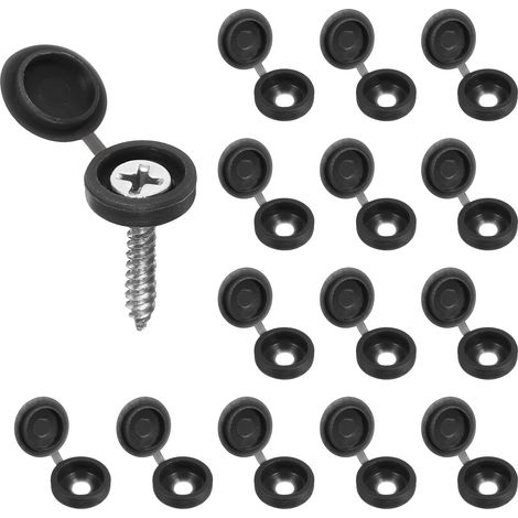 100pcs Capuchons À Charnière en Plastique pour Vis 5.4mm / 0.21" Capuchons À Rabat pour Store Capuchons À Pression pour Fenêtres Balustrades Extérieures Meubles, Noir (1/5)