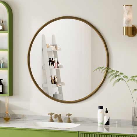 Miroir de salle de bain 80 cm, rond, cadre en métal, pour salon, chambre, salle de bain, cuivre