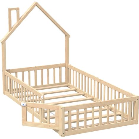 Lit pour enfants, en bois de pin massif, assemblage requis, Naturel-90x200 (1/2)