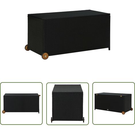 The Living Store Boîte de rangement de jardin noir 120x65x61 cm résine tressée - Coffre De Jardin - Rangement Extérieur - Boîte De Rangement - Meuble De Jardin - Résine Tressée (1/5)