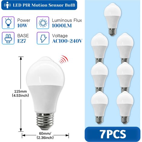 (7 ampoules, blanc chaud 3000K) Ampoules LED à détecteur de mouvement PIR, adaptées aux couloirs et aux portes de la maison. (1/5)
