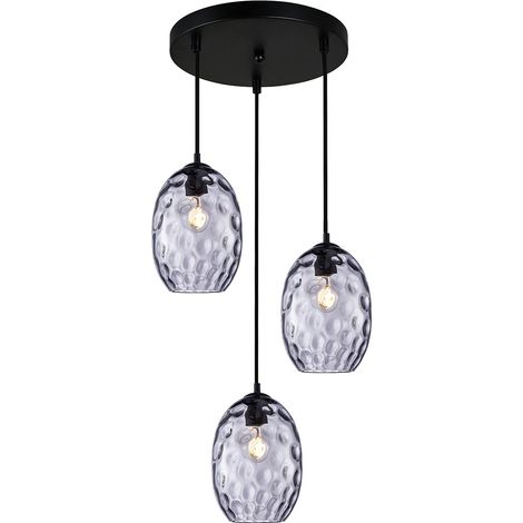 Suspension loft noire Novala, 3 lampes en verre fumé, 3xE27 40W (1/2)