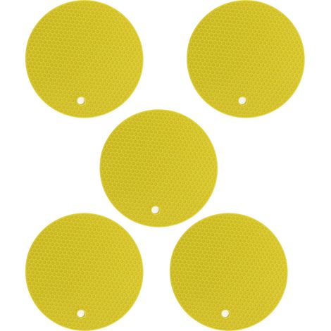 Lot de 5 dessous de plat ronds en silicone, multifonctionnels, résistants à la chaleur et antidérapants, pour plats chauds et fondues (jaune). (1/5)