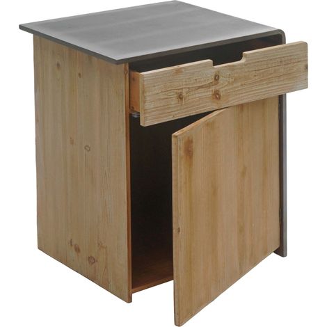 Cómoda HHG-599, mesilla de noche mesilla de noche, madera maciza industrial certificada MVG 60x50x40cm, natural con aspecto metálico