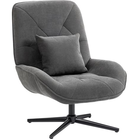 Sillón giratorio de chenilla gris oscuro con cojín lumbar y respaldo alto (1/5)